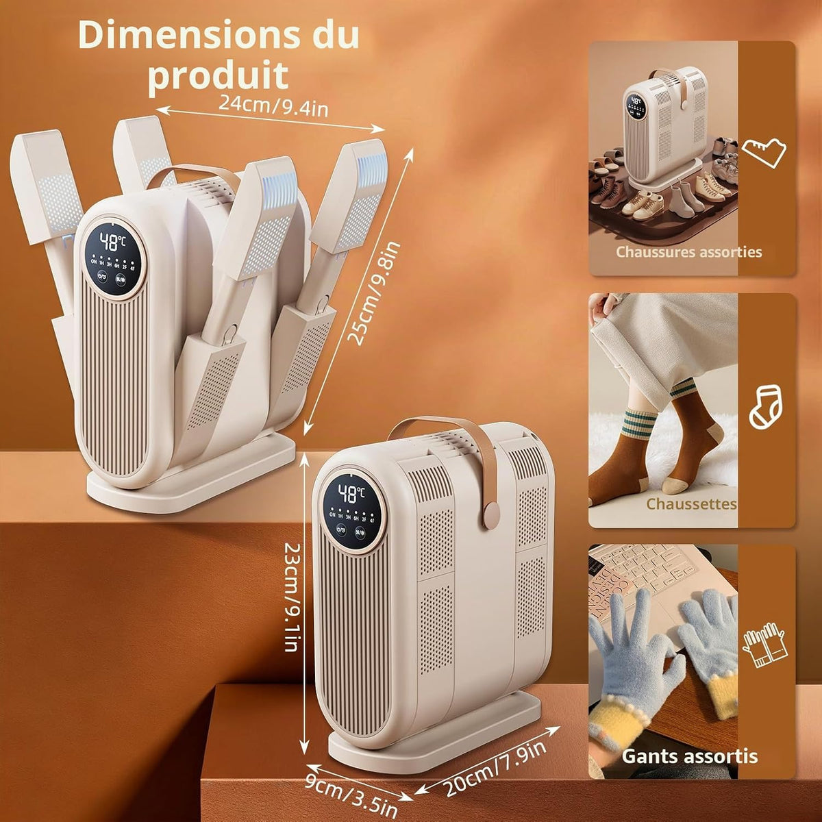 Sèche-Chaussures Électrique 4 Bras – Air Chaud à Minuterie