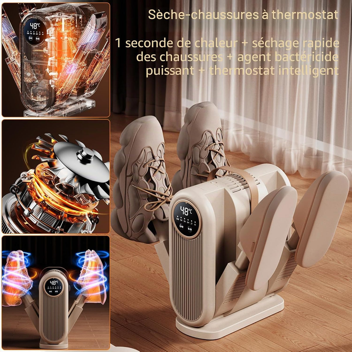 Sèche-Chaussures Électrique 4 Bras – Air Chaud à Minuterie